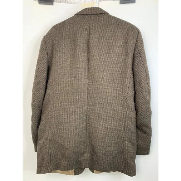 Oscar De La Renta Mens Wool Blazer 42R Brown Houndstooth Tailored Jacket